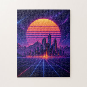Neon Skyline Horizon – Retro Synthwave Cityscape Puzzle
