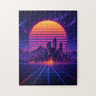 Neon Skyline Horizon – Retro Synthwave Cityscape Puzzle