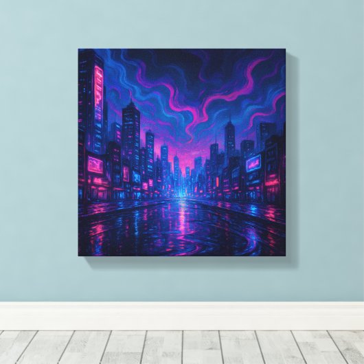 Neon Skyline Mirage Futuristische City Leinwand Ku (Insitu (Holzboden))