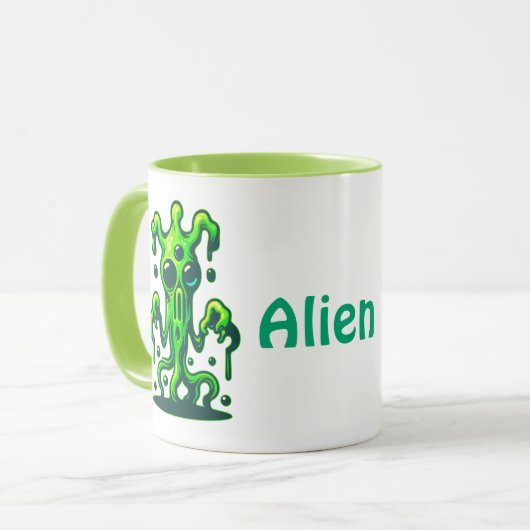 Neon Slime Monster - Coole, graue Alien Design Tasse (Vorderseite Links)