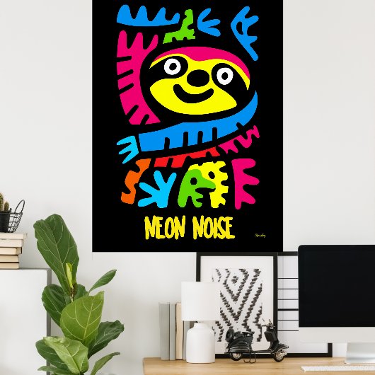 Neon Sloth Art - Pop Dschungel Tierdesign Poster (Heimbüro)