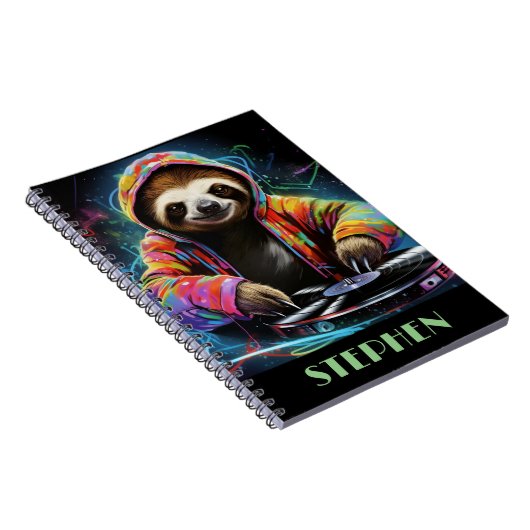 Neon Sloth DJ Retro Cool Notizblock (Rechte Seite)