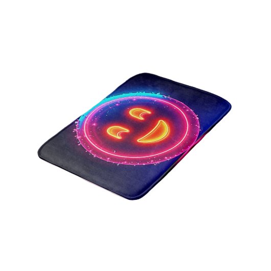 Neon Smile: Bright Happy Glow Design Badematte (Schrägansicht)