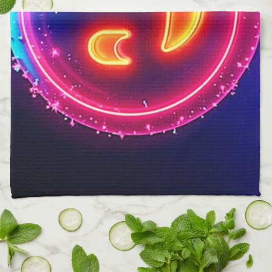 Neon Smile: Bright Happy Glow Design Geschirrtuch (Gefaltet)