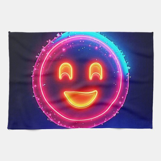 Neon Smile: Bright Happy Glow Design Geschirrtuch (Horizontal)