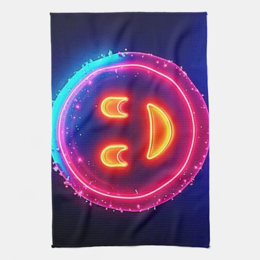 Neon Smile: Bright Happy Glow Design Geschirrtuch (Vertikal)