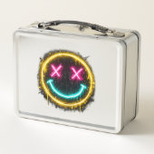 Neon Smiley Gesicht Metall Brotdose (Rückseite)
