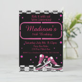 Neon Sneaker Birthday, Glitzer Einladung (Stehend Vorderseite)