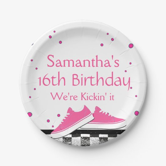 Neon Sneaker Birthday, Glitzer Pappteller (Vorderseite)