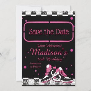 Neon Sneaker Birthday, Glitzer Save The Date