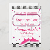 Neon Sneaker Birthday, Glitzer Save The Date (Vorne/Hinten)