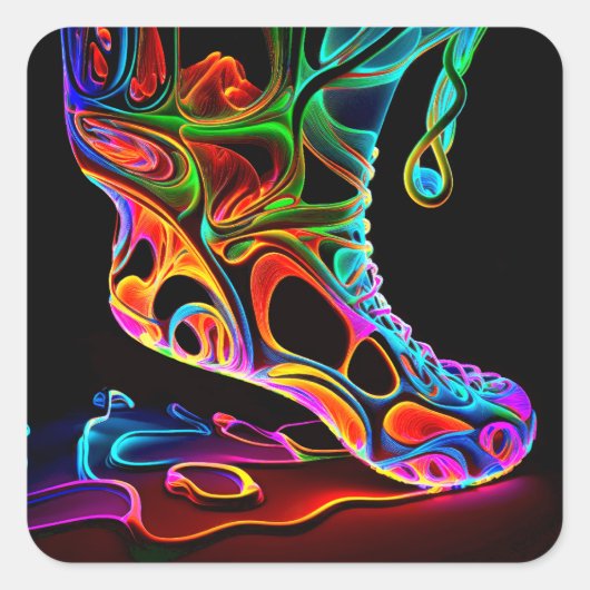 Neon Sneaker Quadratischer Aufkleber (Vorderseite)