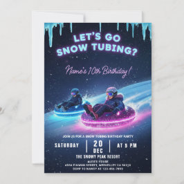 Neon Snow Tubing Birthday Invitation Winter Party Einladung