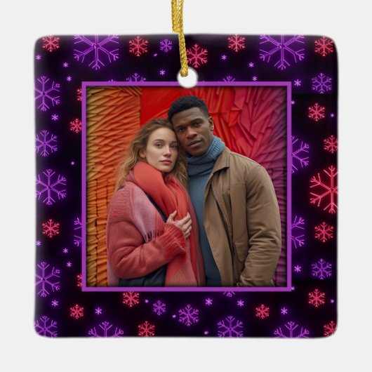 Neon Snowflakes Keramikornament (Vorderseite)