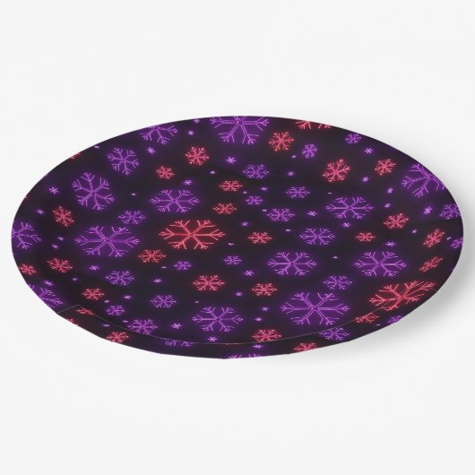 Neon Snowflakes Pappteller (Schrägansicht)