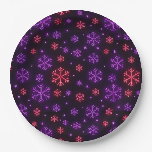 Neon Snowflakes Pappteller (Vorderseite)