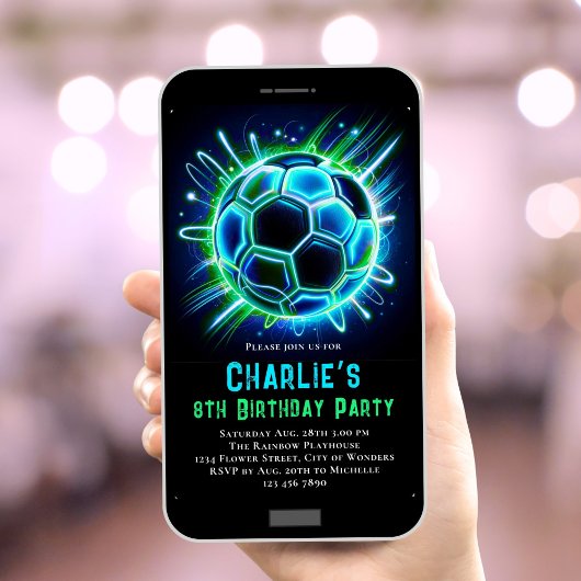 Neon Soccer Birthday Einladung Boys Neon Soccer