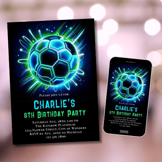 Neon Soccer Birthday Einladung Boys Neon Soccer