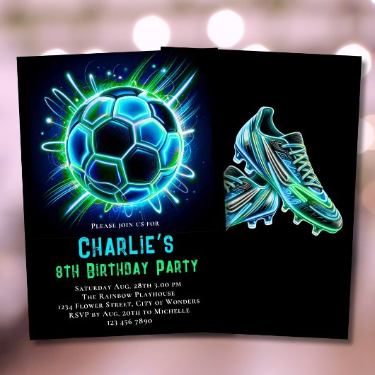 Neon Soccer Birthday Einladung Boys Neon Soccer
