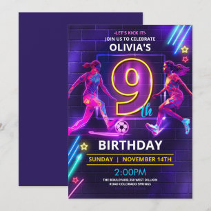 Neon Soccer Einladung zum 9. Geburtstag