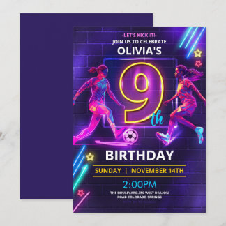 Neon Soccer Einladung zum 9. Geburtstag