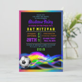 NEON SOCCER GIRLS Bat Mitzvah Einladung (Stehend Vorderseite)