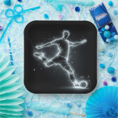 Neon Soccer Player auf schwarz Pappteller (Party)