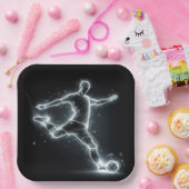 Neon Soccer Player auf schwarz Pappteller (Party)