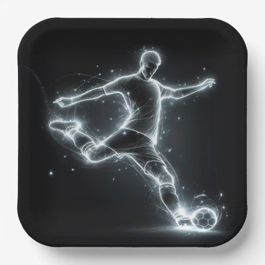 Neon Soccer Player auf schwarz Pappteller (Vorderseite)