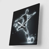 Neon Soccer Player auf schwarz Quadratische Wanduhr (Winkel)