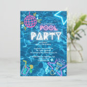 Neon-Sommer-Poolparty-Geburtstag Einladung (Stehend Vorderseite)