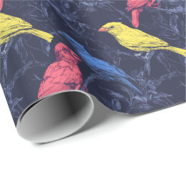 Neon Songbirds Botanical Wrapping Paper Geschenkpapier