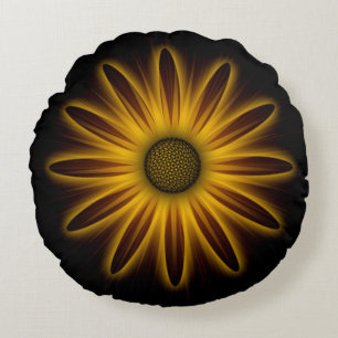 Neon-Sonnenblumen-Design auf Schwarz Rundes Kissen