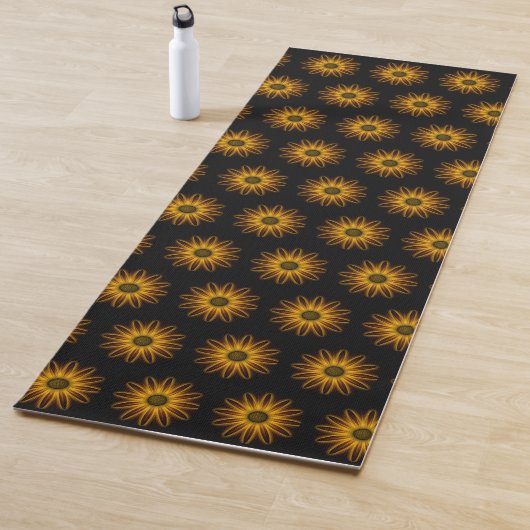 Neon-Sonnenblumen-Design auf Schwarz Yogamatte (Beispiel)