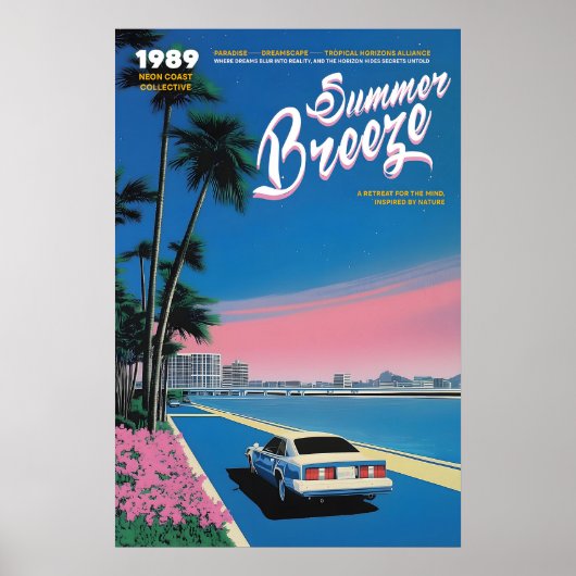 Neon-Sonnenuntergang Miami-Kunstprint 80er Retro-S Poster (Vorne)