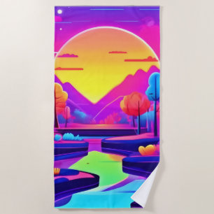Neon-Sonnenuntergangs-Landschaft Strandtuch