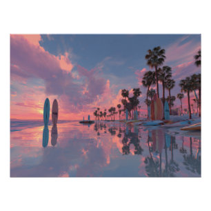 Neon-Sonnenuntergangs-Traum-Palmkunst Poster
