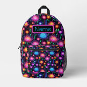 Neon Space Blume Backpack Bedruckter Rucksack (Vorderseite)