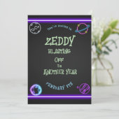 Neon Space Einladung (Stehend Vorderseite)