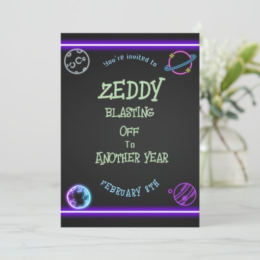 Neon Space Einladung (Stehend Vorderseite)