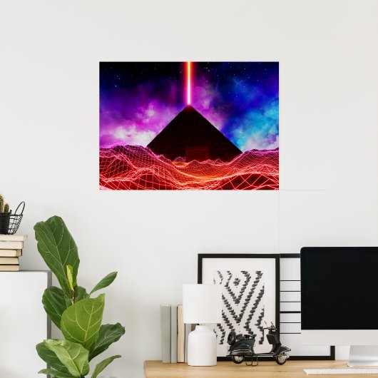 Neon Space Landschaft: Pyramide Poster (Heimbüro)