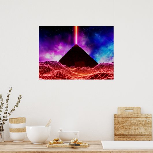 Neon Space Landschaft: Pyramide Poster (Küche)