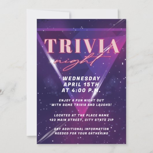 Neon Space Trivia Night Einladung (Vorderseite)