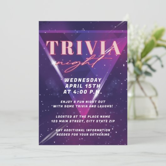 Neon Space Trivia Night Einladung (Stehend Vorderseite)