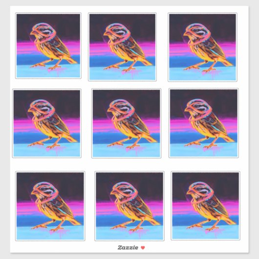 Neon Sparrow mit leuchtenden Akzenten Aufkleber (Blatt)