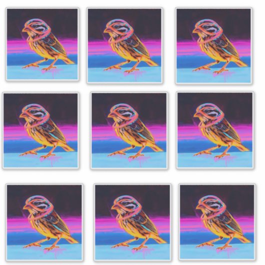 Neon Sparrow mit leuchtenden Akzenten Aufkleber (Vorderseite)