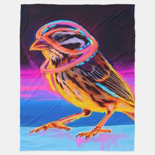 Neon Sparrow mit leuchtenden Akzenten Fleecedecke (Vorderseite)