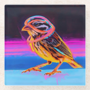 Neon Sparrow mit leuchtenden Akzenten Glasuntersetzer