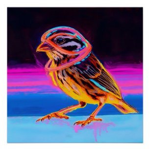 Neon Sparrow mit leuchtenden Akzenten Poster