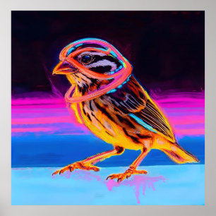 Neon Sparrow mit leuchtenden Akzenten Poster